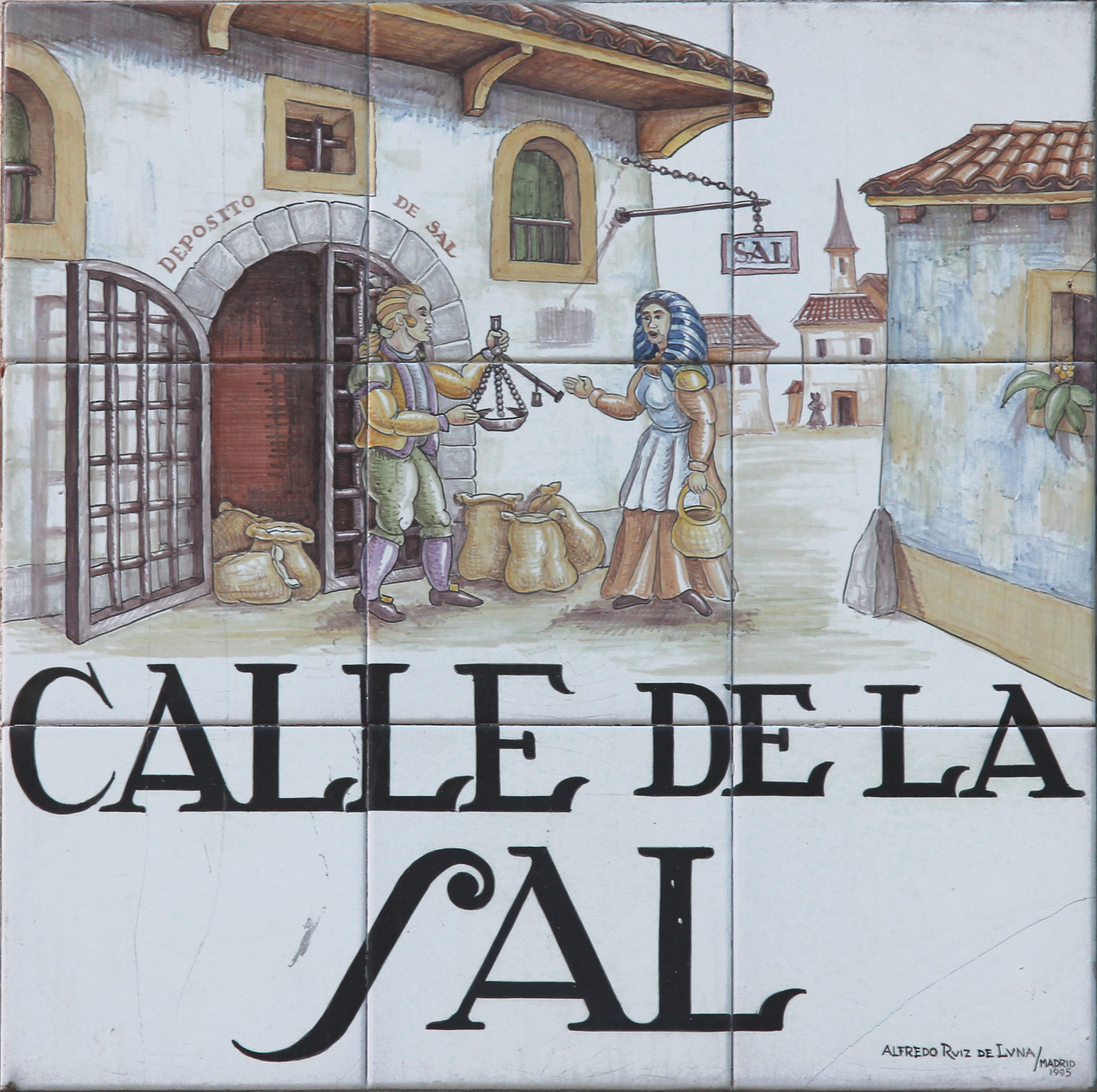 Sign of CALLE DE LA SAL (street) in Centro district in Madrid (Spain).